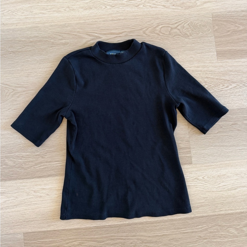 Anthropologie Maeve Black Ribbed Mock Neck Top